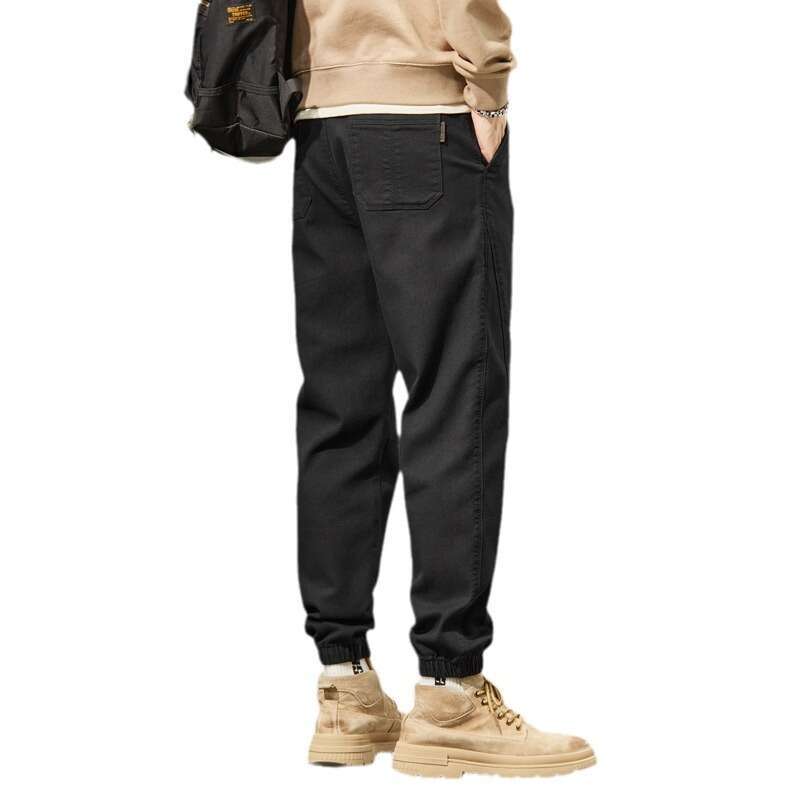 Casual Spring 2024 New Leg Tied Work Men Loose and Versatile Korean Version Trendy Cotton Sports Pants for Men Jeans for Pregnant Women