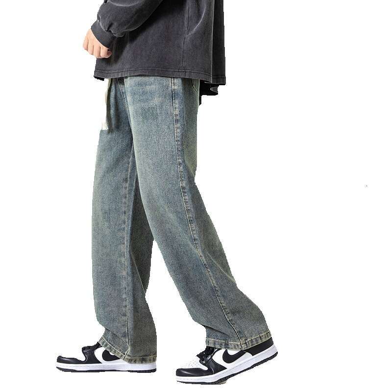 Jeans 2024 Autumn Straight Men Loose and Versatile Trend Wide Leg for Casual Long Pants College Style Overalls and Sweat Pants Unisex Men Pants Cotton