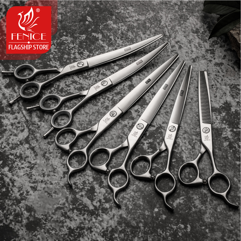 Fenice 6.5/7.0/7.5/8.0 Pet Grooming Scissors Set Dog Hair Cutting Shears Cutting Thinning Curved Scissor Kit
