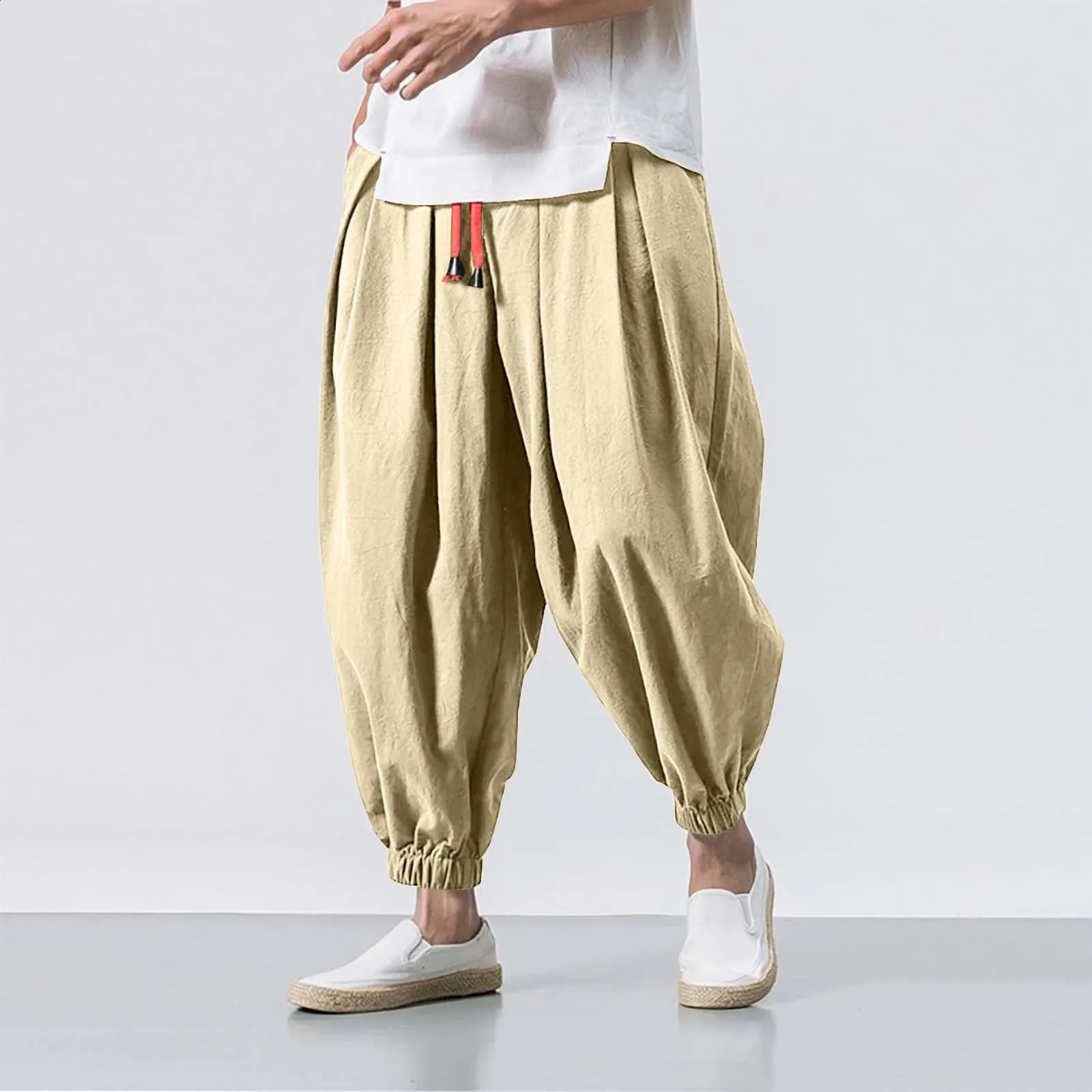Oversize Men Loose Harem Pants Spring Fall Cotton Linen Overweight Sweatpants High Quality Casual Trousers Male 240726
