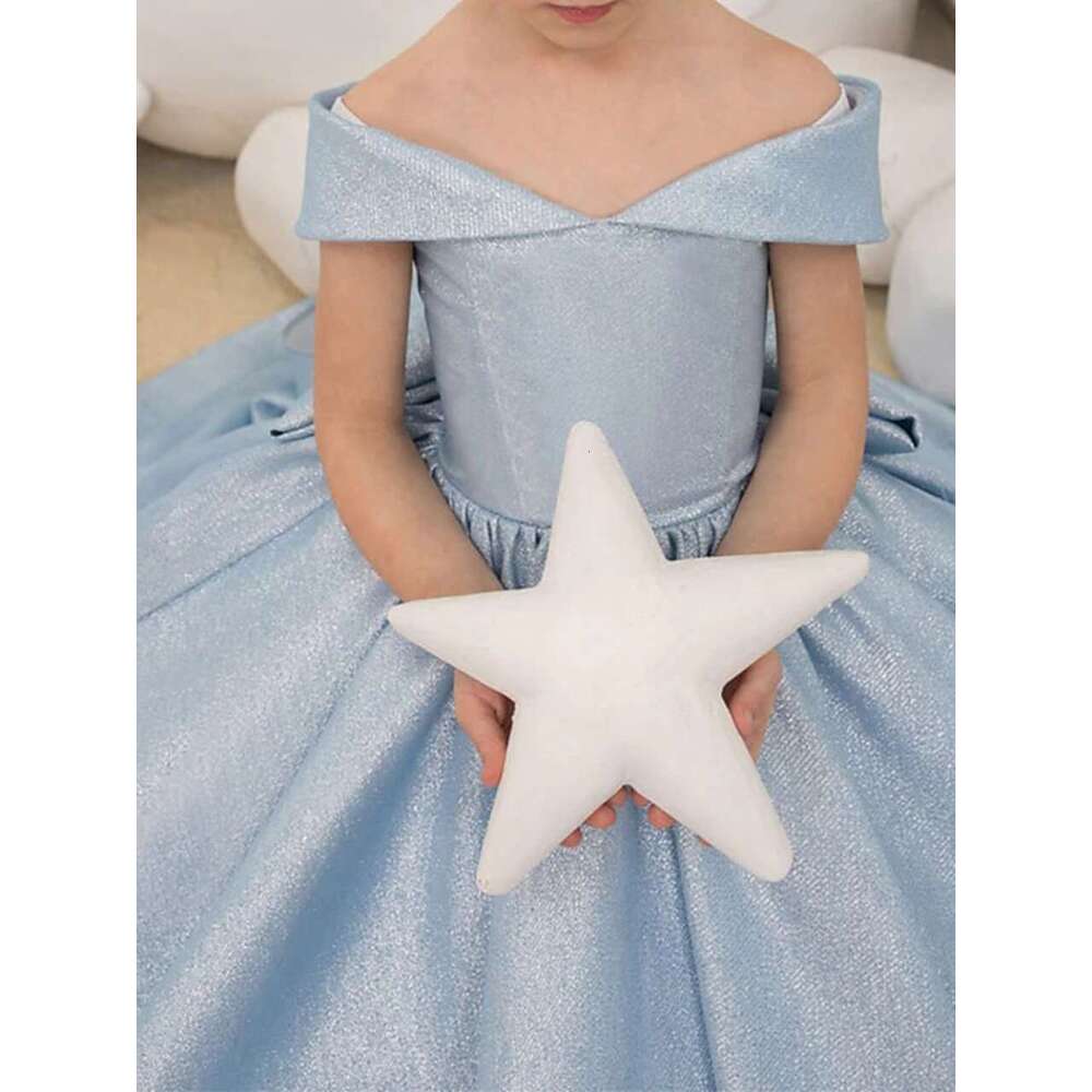 Off Shoulder Long wer Girl Dresses Elegant Bow Princess Satin Ball Gown for Kids Birthday Party First Communion Dress