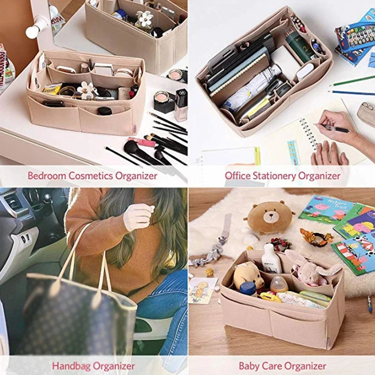 Make up Organizer Felt Insert Bag for Women Handbag Travel Inner Purse Portable Cosmetic Bags Large Capacity Purse Organizer 240726
