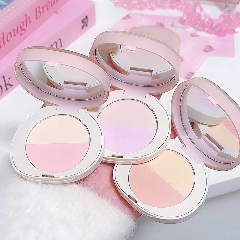 Two tone pressure setting powder loose control oil natural brightness low saturation purple almond high gloss Korean double-sided makeupXJ250407
