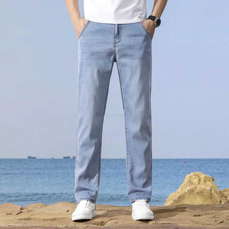 Lyocell Thin Denim Jeans For Men Straight Pants Baggy Soft Silk High Quality Brand Fashion Denim Pants Summer Autumn Trousers Z240912