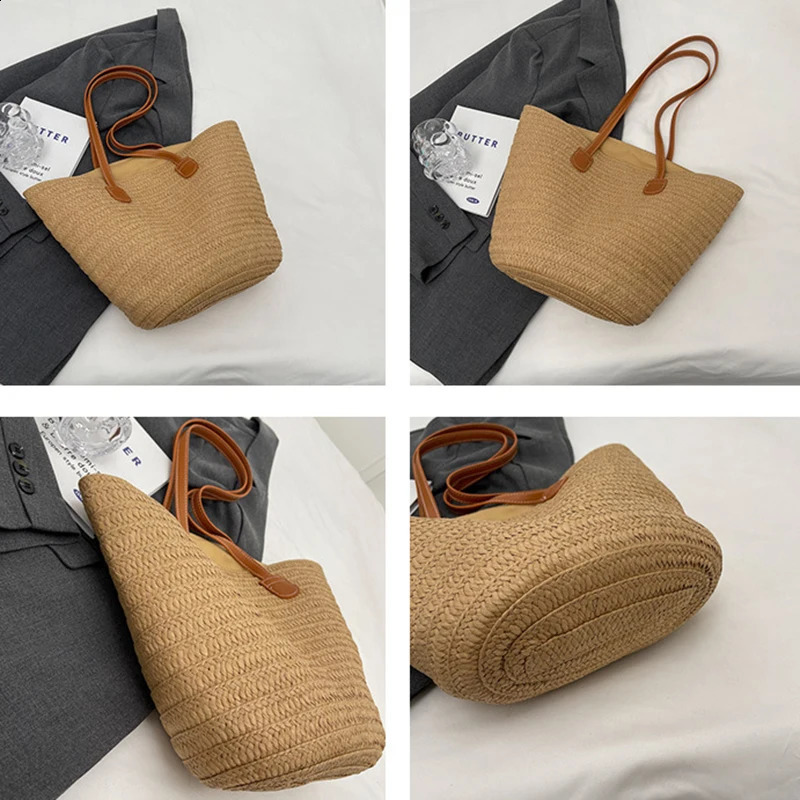 Bohemian Style Beach Bags High Capacity Handmade Straw Handbag Casual Travel Beach Bag Shopping Pack Purse Women Bag 240725