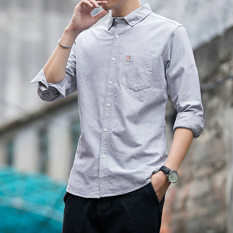 Cotton long sleeved 2024 new autumn Oxford fabric solid color mens business casual cotton shirt men