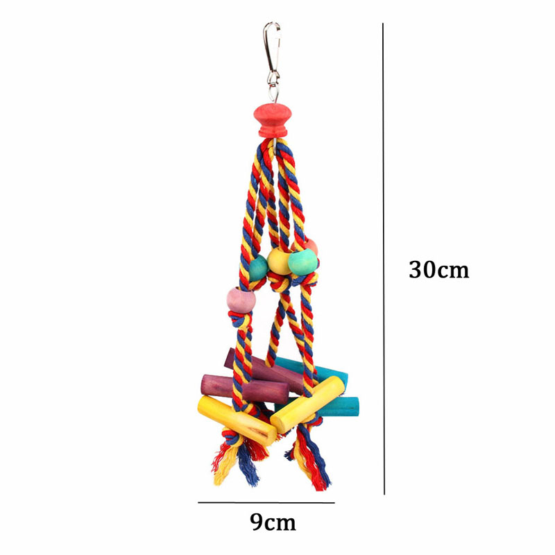 Parrot Bird Chewing Toys Colorful Cotton Rope Wooden Beads Hanging Swing Toy Bite Resistant Cockatiels Training Toy Bird Supplie