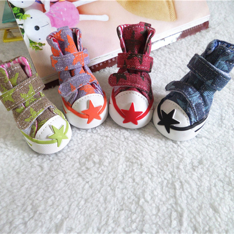 4 pcs/set Outdoor Denim Blue Pet Shoes Anti-slip Dog canvas shoes small dog puppy Boots Casual Dogs Sport Sneaker 8 colors ZL351