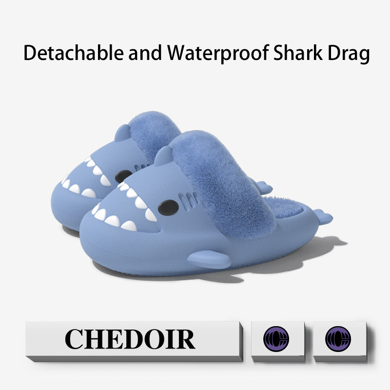 Free shipping 2024 Shark Slippers with Removable Inner Waterproof Thickened Warm Cute Couple Anti slip Cotton Shoes for Women and Men size
