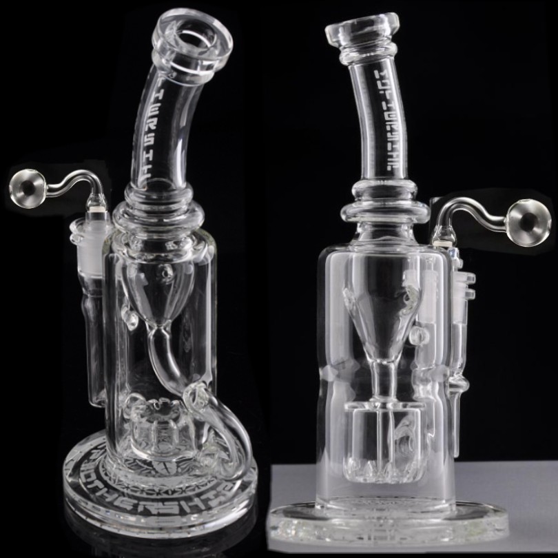 10 Inch Tall Hookah Bong Klein Rig Glass Oil Rigs Recycler Smoking water pipe Clear joint size 14.4mm VERY unique piece swirly Quality product