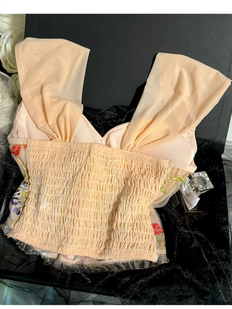 HMA Fashion Lace Embroidered Flower Bra For Women With Camisole Vest Sexy Girl Summer Strapless Top 240726
