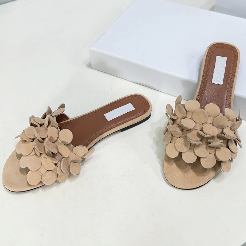 Top Quality Women Flower Slippers Genuine Leather Sandals Size EU 35-40 27895