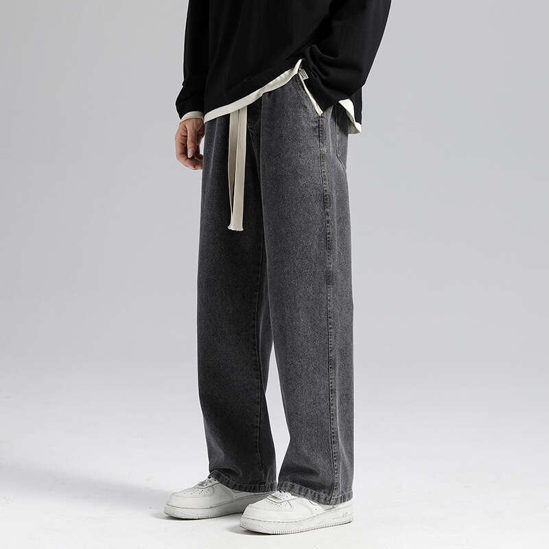Jeans Autumn Workwear Loose Straight Tube 2024 New Mens Trendy Brand Casual Korean Version Trend Haren Pants Nine Points Bound Feet Jeans for Pregnant