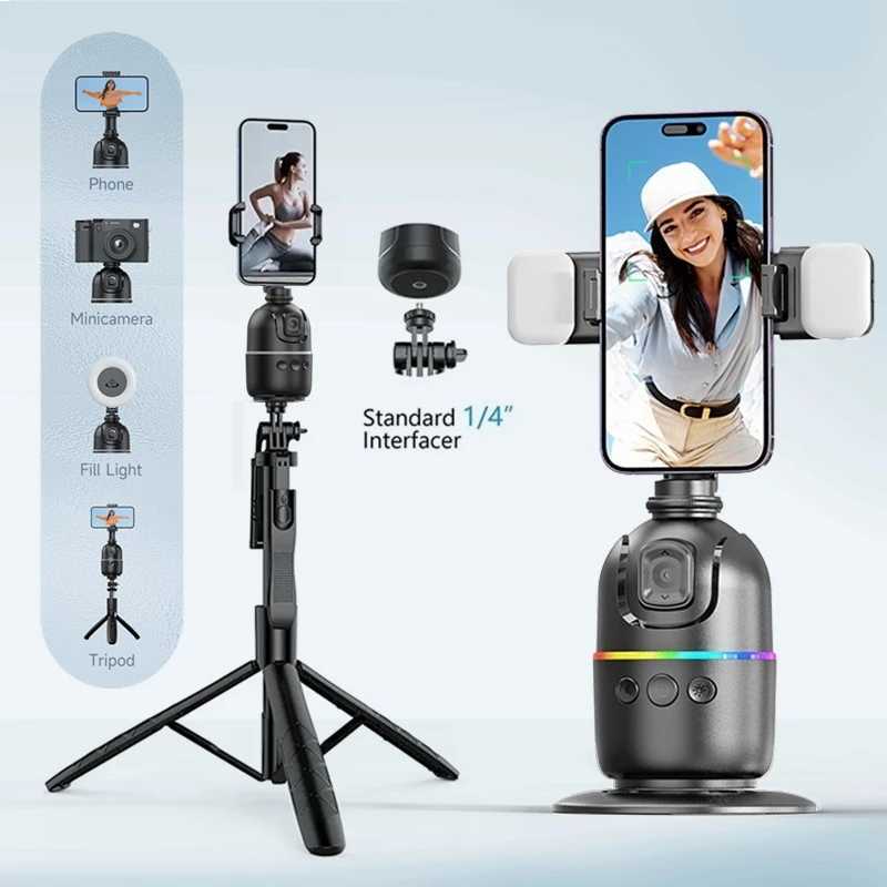 AI Tracking Gimbal Stabilizer for Smartphone/CameraDesktop Cell Phone Holder360Rotation Selfie Stick Tripod for Video Photo M240719