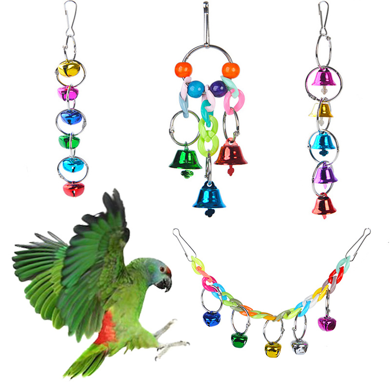 Birds Pet Supplies Parrot Bell Toys Handmade Colorful Bell Wooden Bead Bird Toy Creative Swing Bird Cage Decoration Parrot Toys