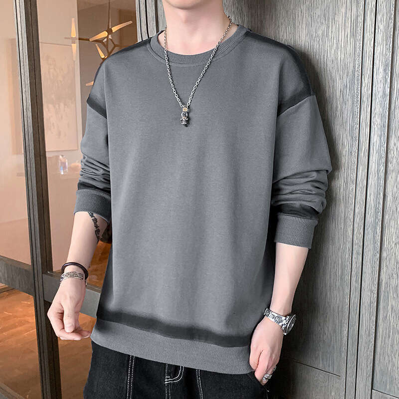 Hoodie 2024 Spring and Autumn New Korean Version Loose Round Neck Youth Base Shirt Casual Long Sleeved T-shirt Men's Clothing Zip Up Hoodie Pink 