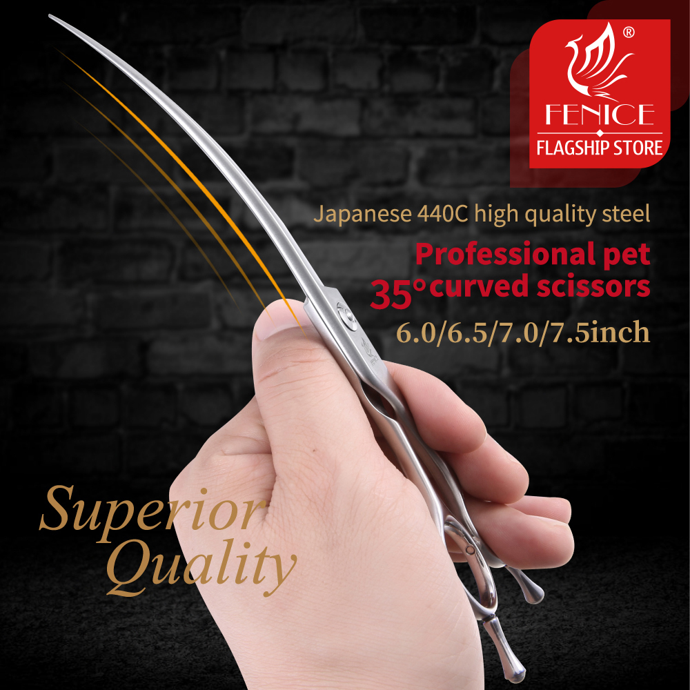 Fenice 6/6.5/7/7.5/8 inch Professional Curved 35° Pet Dogs Grooming Scissors Pets Hair Cuttings Shears tesoura tijeras