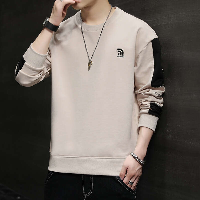 Sweatshirt Men's Korean Round Neck Trendy Loose and Versatile 2024 Spring New Long Sleeved T-shirt Personalized Casual Top Longer Zip Up Hoodie M