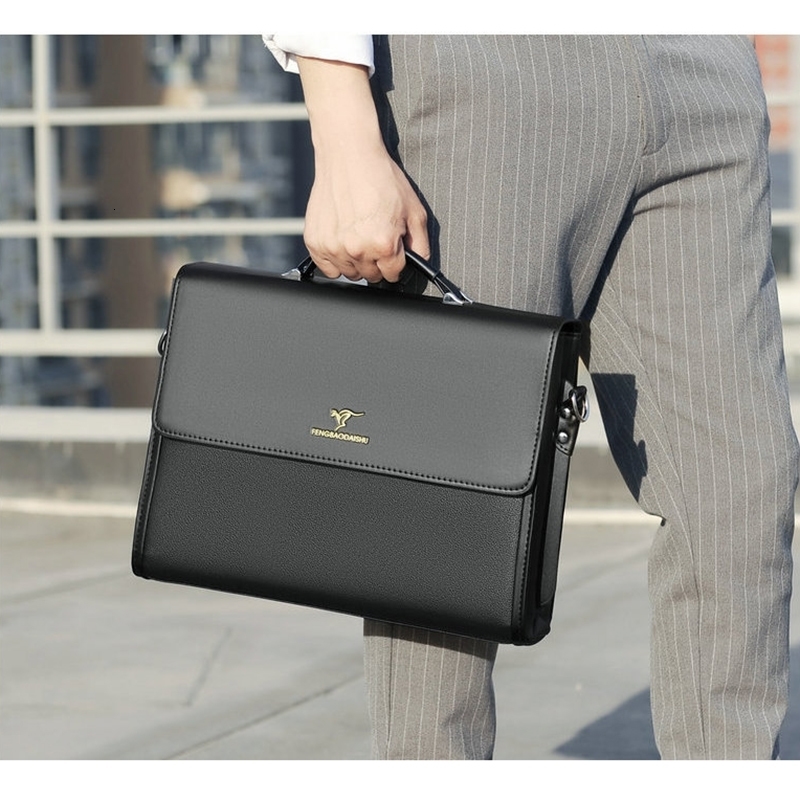 Leather Briefcases For Men Work Business Tote Bolsas Black Handbag Shoulder Lawyer Square A4 Side Crossbody Bag 240725ZYl