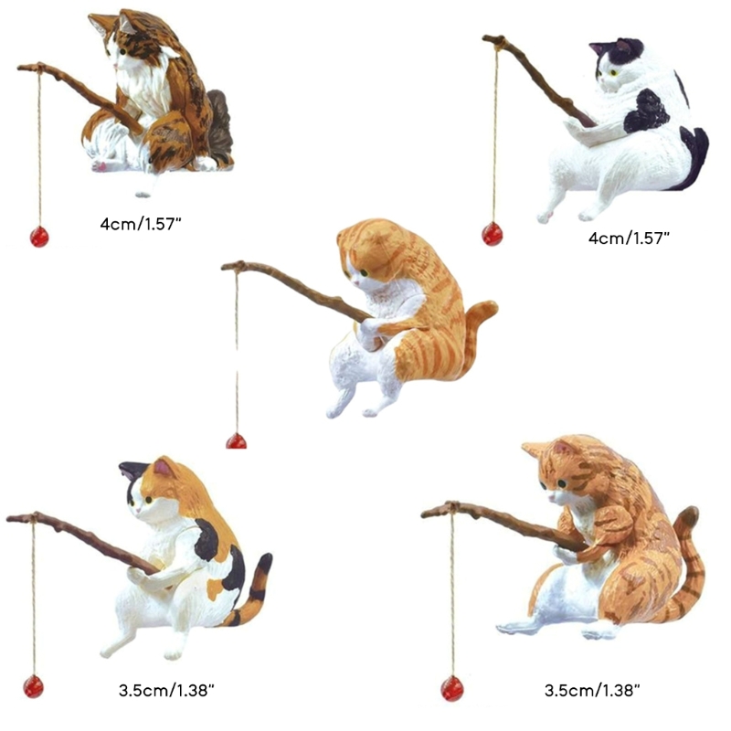 Fishing Cat Ornaments Aquarium Decoration Fish Tank Landscaping Cartoon Cat Statue Mini Resin Figurine Home Decorations