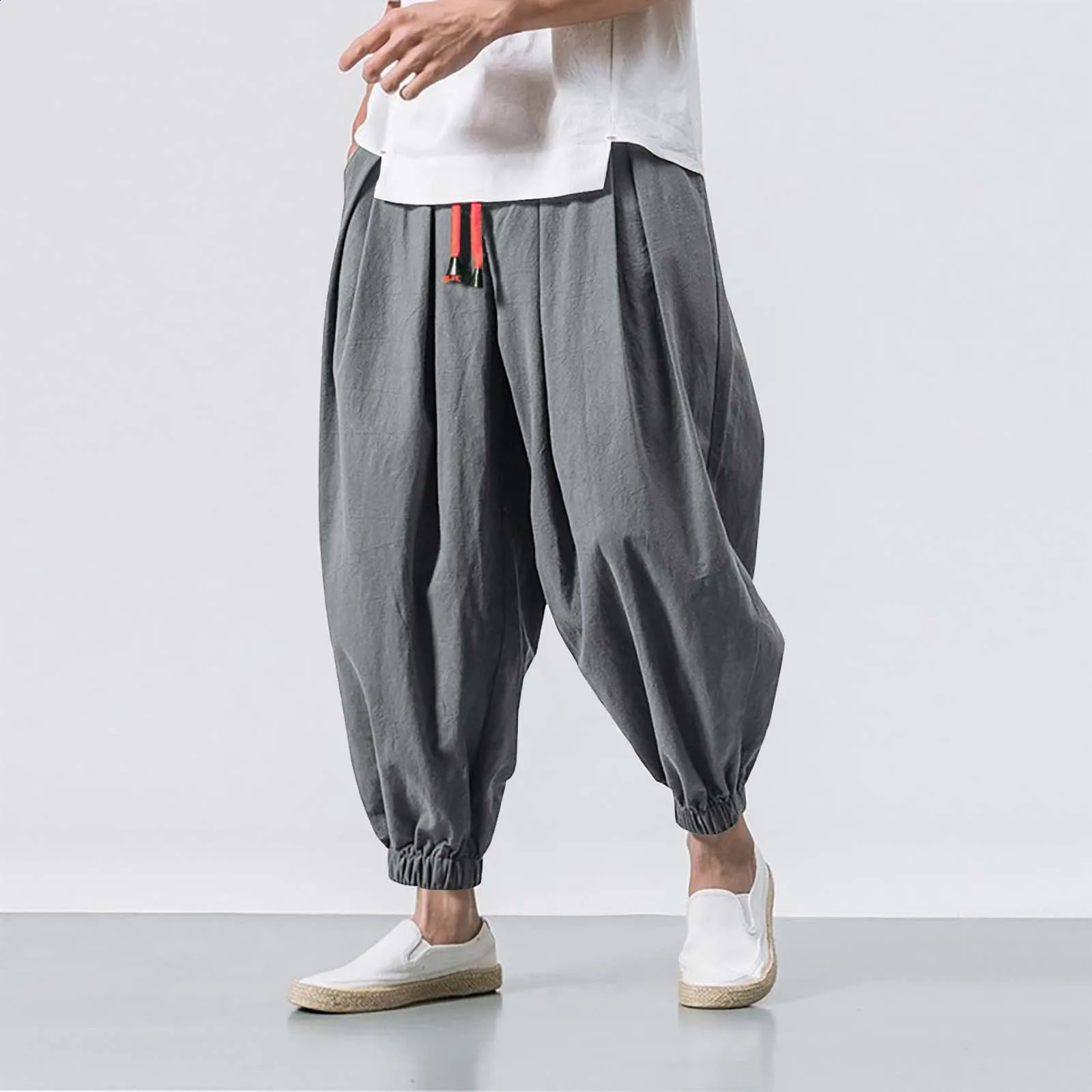 Oversize Men Loose Harem Pants Spring Fall Cotton Linen Overweight Sweatpants High Quality Casual Trousers Male 240726