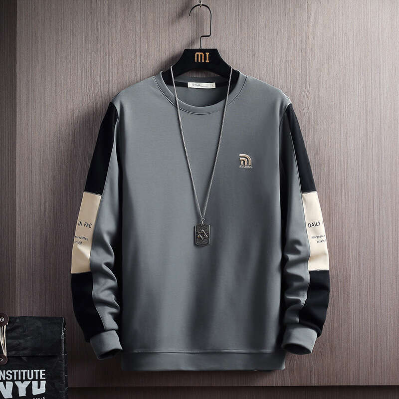 Sweatshirt Men's Korean Round Neck Trendy Loose and Versatile 2024 Spring New Long Sleeved T-shirt Personalized Casual Top Longer Zip Up Hoodie M
