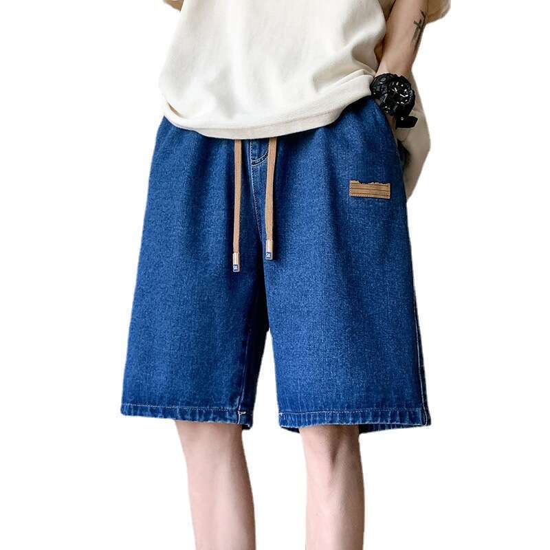 2024 New Thin Denim Cropped Summer Loose Mens Mid Length Korean Version Straight Leg Trendy Brand Shorts Sport Gold Velvet Pants Half Pants for Men
