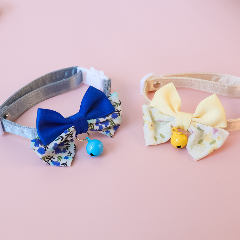 Bow Pet Collar, Cat Dog Collar Macaron Bell Safety Buckle Gradient Floral Bow Adjustable Knot Cat Collars for Kitten and Puppies