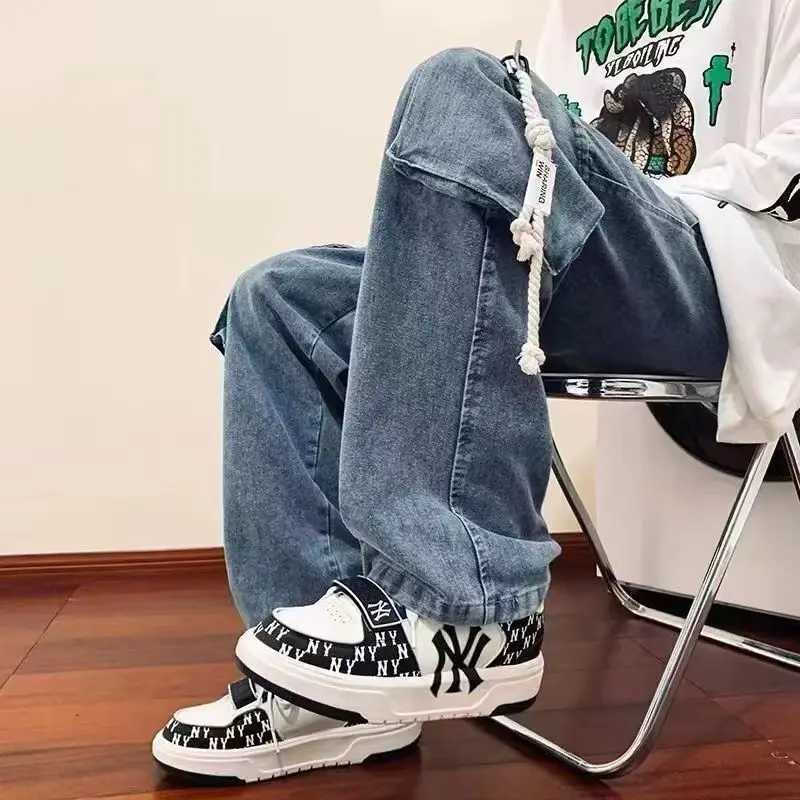 2025S Fashion Designer Foufurieux Baggy Trousers Male Denim Black Wide Leg Mens Jeans Oversize Cargo Korean Streetwear Hip Hop Pants