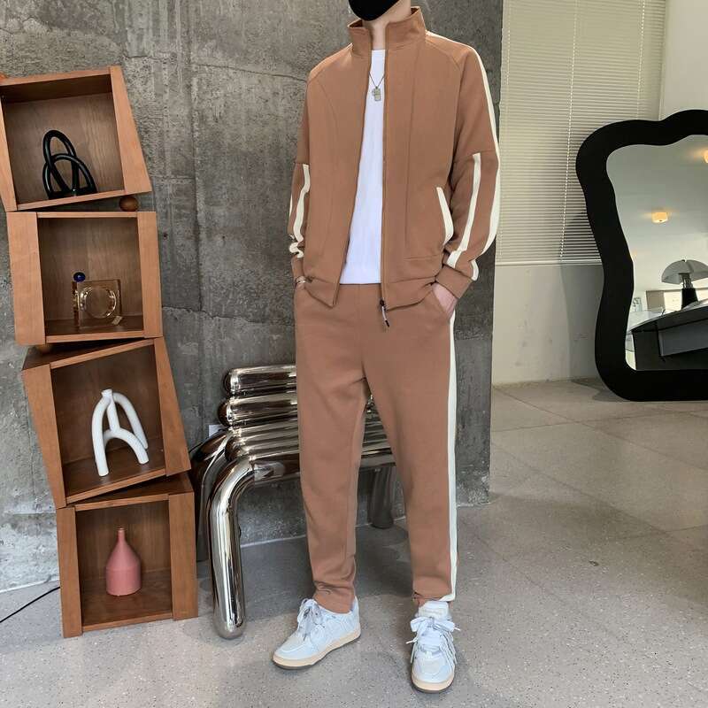 Mens 2024 New Spring Korean Loose Two Piece Youth Leisure Cotton Sports Set Hip-hop Style Sport College Style Jeans for Pregnant Women Gold Velvet Pan