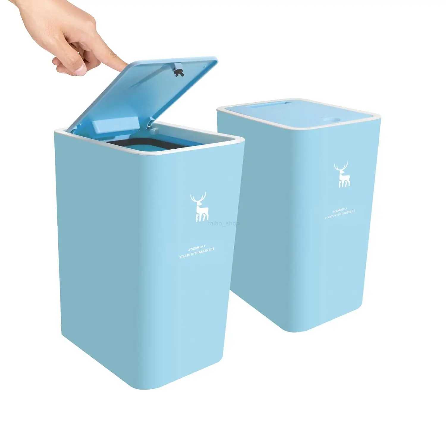 Bathroom Trash Can with Lid 4 Gallon Slim Garbage Can with High Foot Dog Proof Trash Can with Press-TOP Modern White and GoldB240726