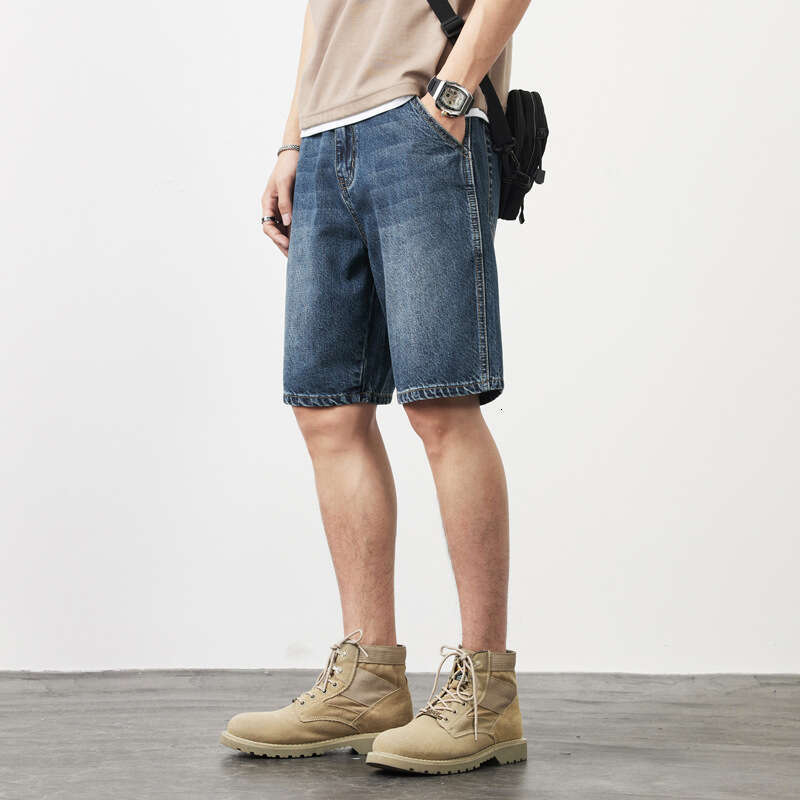 Cotton Denim Shorts Summer Thin Loose Trendy Brand 2024 New Casual Mens Five Quarter Pants Simplicity Breathable Nine Points Bound Feet Waterproof Tro