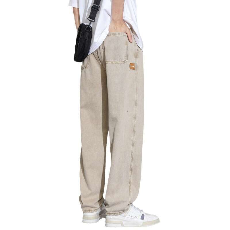 2024 New American Jeans Mens Straight Tube Loose Wide Leg Floor Youth Trendy Brand Casual Pants Straight Tube Jeans for Pregnant Women Men Pants Cotto