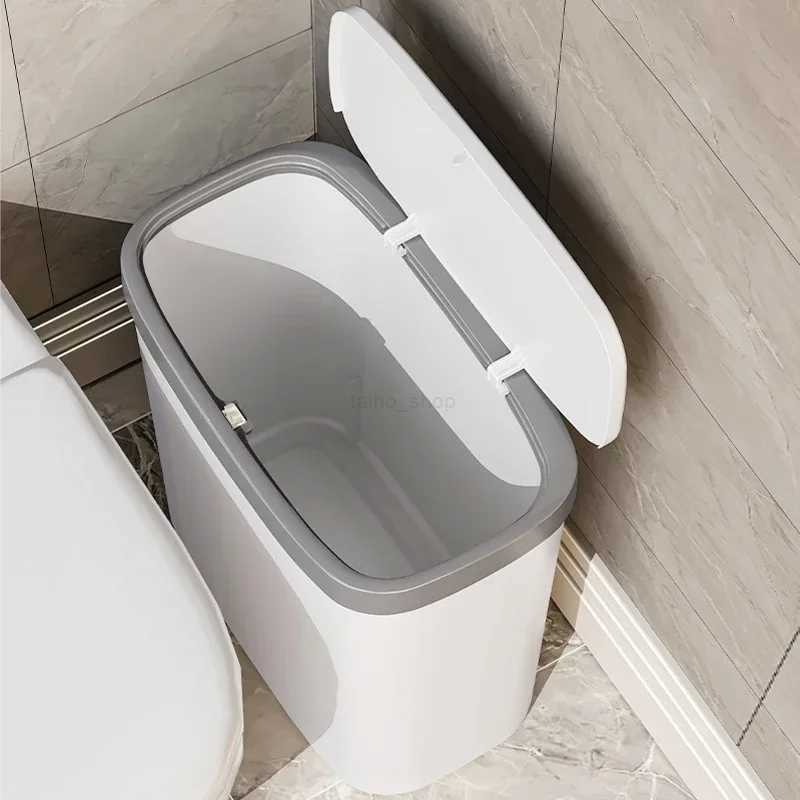 12/16L Press-type Covered Trash Can Bathroom Living Room Wastbasket with Lid Narrow Garbage Can Waterproof Dustbin Paper BasketB240726