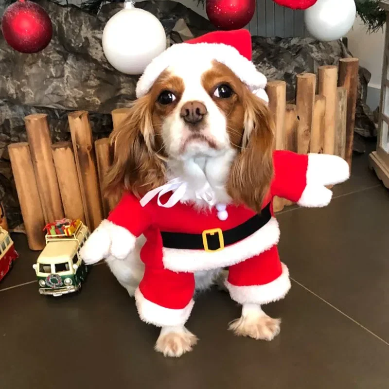 Christmas Clothes Santa Claus Costume Winter Puppy Pet Cat Coat Jacket Dog Suit with Cap Warm Clothing For Dogs Cats
