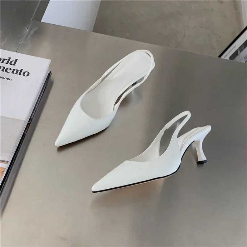 Pointed Toe Womens Sandals 2024 New Arrival Black and White Silver Summer Dress Thin High Heels Elastic Band Womens CL240905