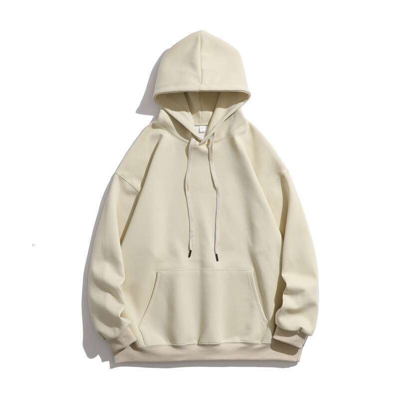 2024 pure cotton hooded sweatshirt in autumn and winter with added velvet trend, versatile clothes, loose casual jacket for men