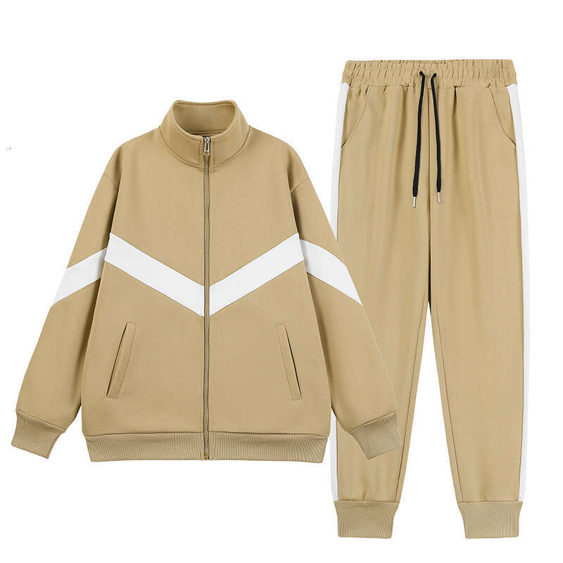 2024 Spring New Casual Mens Contrast Splicing Stand Up Collar Two Piece Set Sports Youth Korean Edition Loose Nine Points Hip-hop Style Men Pants Cott