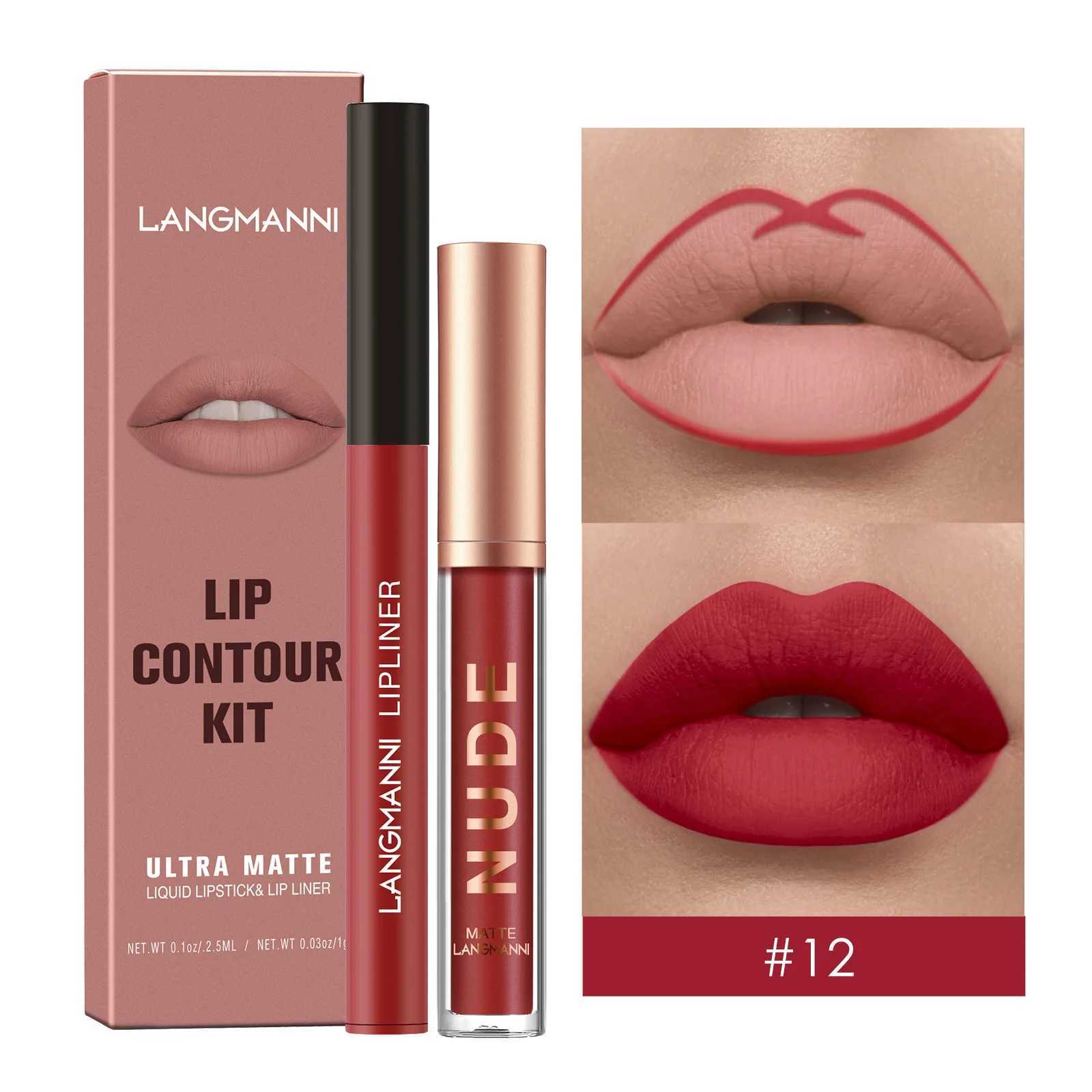 Waterproof and durable matte velvet lip gloss lip liner set 2/set lip pen and lip gloss combination set lip contour makeup W250312