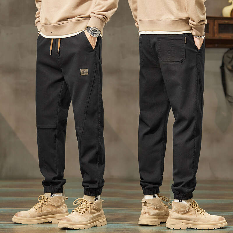Casual Spring 2024 New Leg Tied Work Men Loose and Versatile Korean Version Trendy Cotton Sports Pants for Men Jeans for Pregnant Women