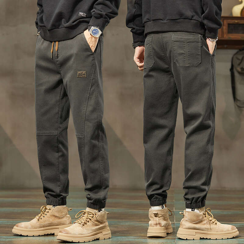Casual Spring 2024 New Leg Tied Work Men Loose and Versatile Korean Version Trendy Cotton Sports Pants for Men Jeans for Pregnant Women