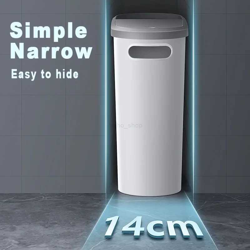 10L Bathroom Trash Can Press Type Garbage Can with Lid Household Creative Gap Waste Bin Simple Paper Basket Kitchen Trash CanB240726
