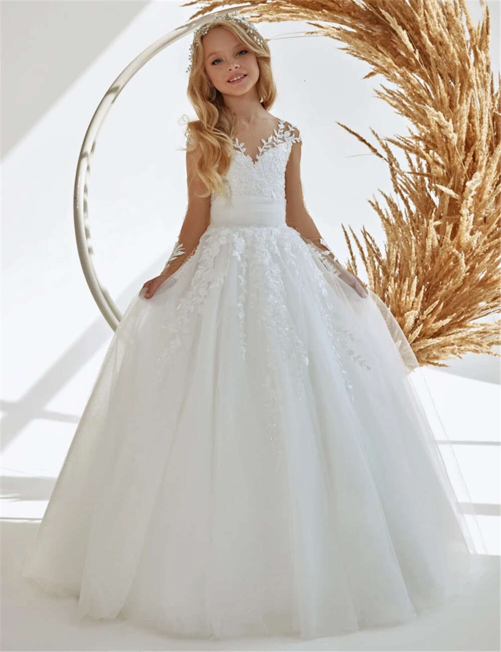 Birthday Party Banquet Princess First Communion Gown wer Girl Dresses Tulle Puffy Applique Taig Long Sleeve For Wedding