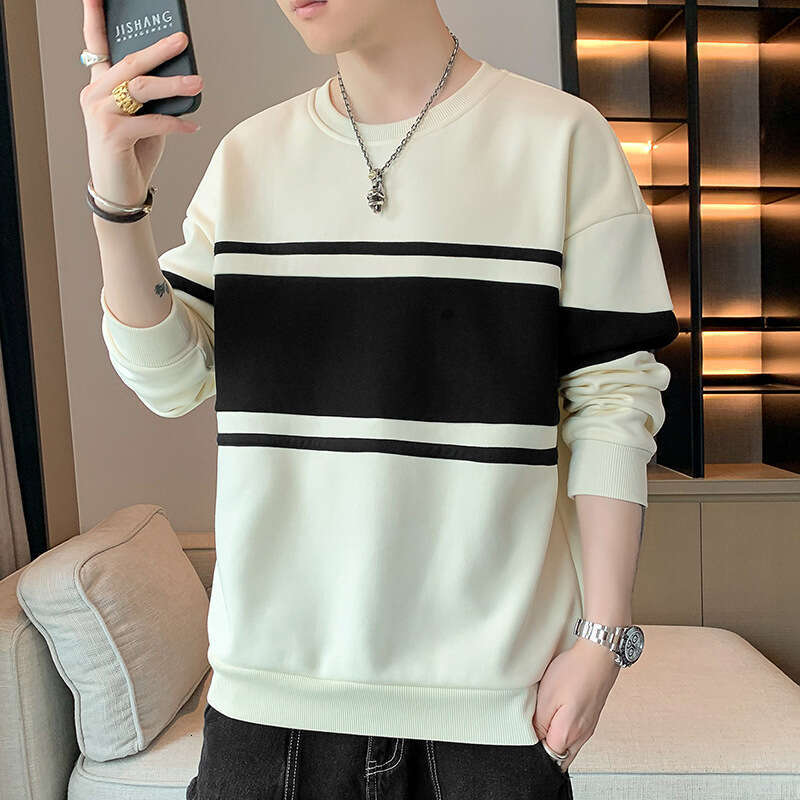 Trendy Round Neck Hoodie for Men, 2024 Autumn New Style, Loose Fitting Pullover, Casual and Versatile, Handsome Long Sleeved T-shirt Top Mens Hoodie