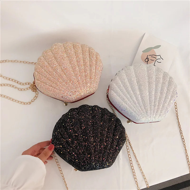 Women Shoulder Handbags Shell Bag Chain Cute Sequins Small Phone Money Pouch Zipper Crossbody Bags for Bolsa Feminina 240725ZYl