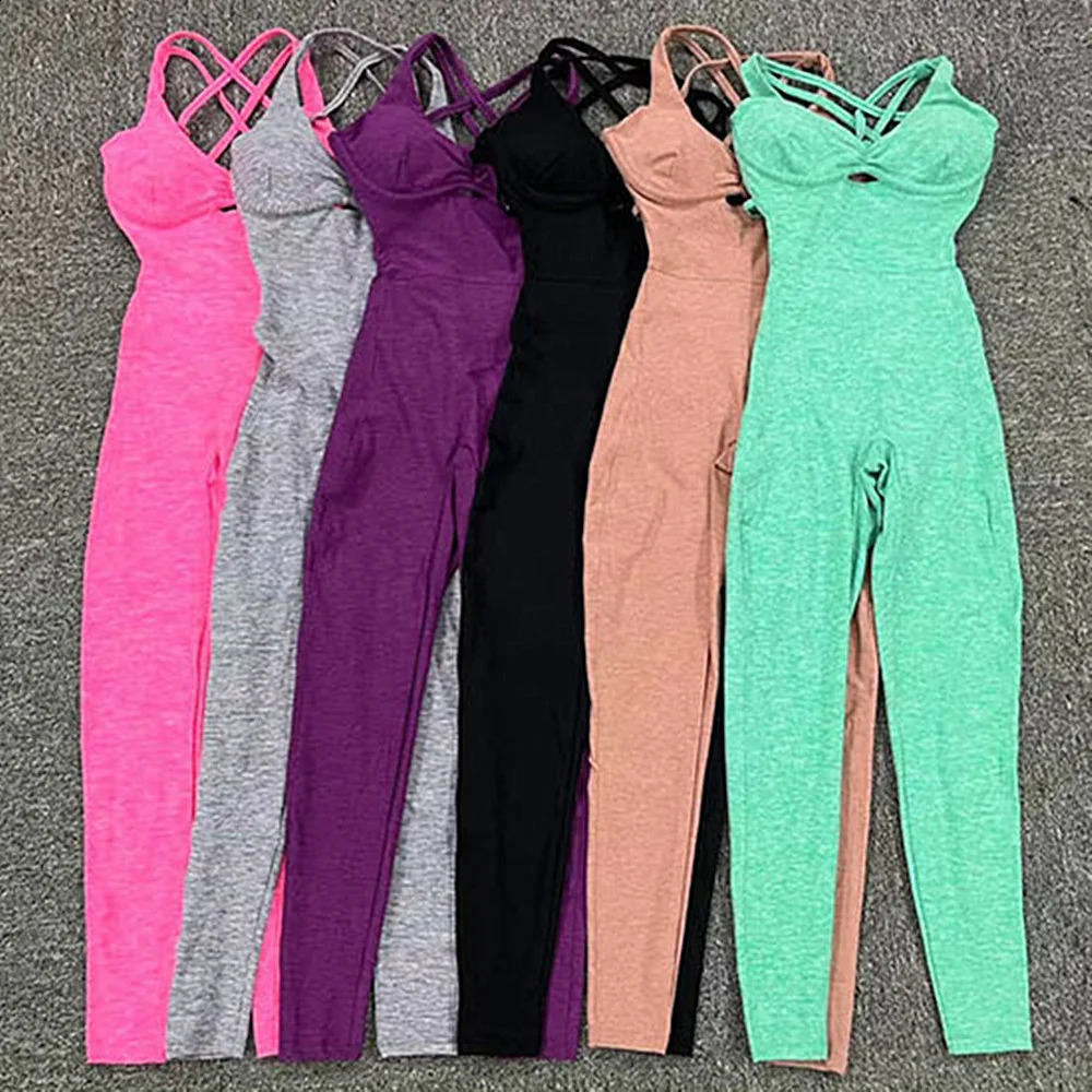 Nylon Pad Women Yoga Set Rompers One Piece Jumpsuit Gym Exercise Sports Bra Romper Fitness Shorts Sportwear Active Suit 240716