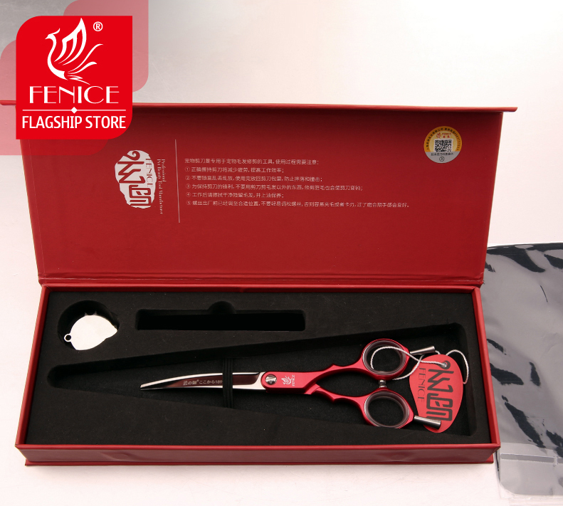 Fenice VG10 Stainless Steel 6 Inch Pet Dogs Gromming Scissors Curved Shears Sharp Animals Cat Hair Cutting Barber Cutting Tools