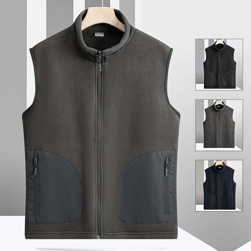 Polar Outdoor Fleece Vest Men, 2024 Autumn and Winter Windproof Standing Collar Top, Warm Cardigan, Camisole Jacket for Men Hoddies Designer Pink Hood