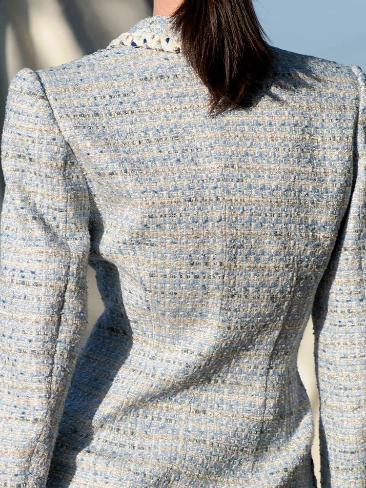 Light Blue tweed dress spring / autumn womens dress ladies slim bottoming dress one-piece 240717