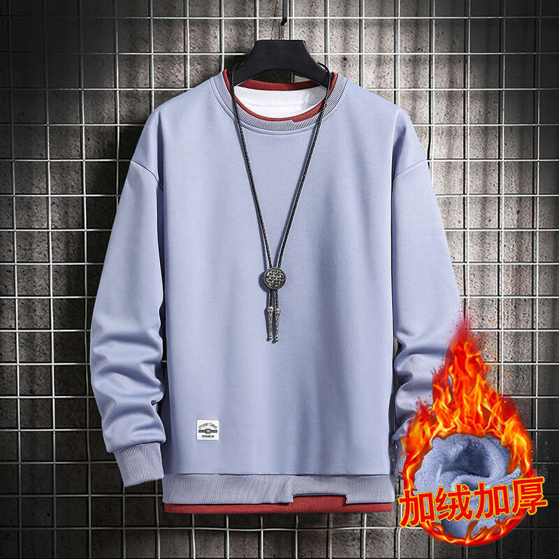 Sweatshirt 2024 Autumn Winter Plus Velvet Long Sleeved T-shirt and Teenagers Fake Two-piece Round Neck Casual Sweatshirt Top Men Hoody Designer Hoodie